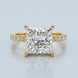 Hidden Halo Princess Cut Diamond Engagement Ring with Pave Diamond Band