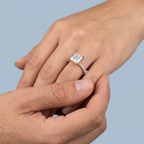 Hidden Halo Princess Cut Diamond Engagement Ring with Pave Diamond Band