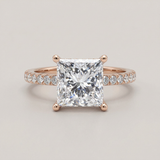 Hidden Halo Princess Cut Diamond Engagement Ring with Pave Diamond Band