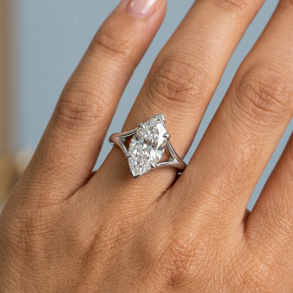 Hand model shot of the white gold engagement ring