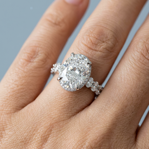 Hand model shot of the white gold engagement ring