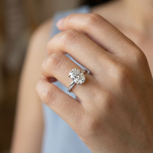 Hand model shot of the white gold engagement ring
