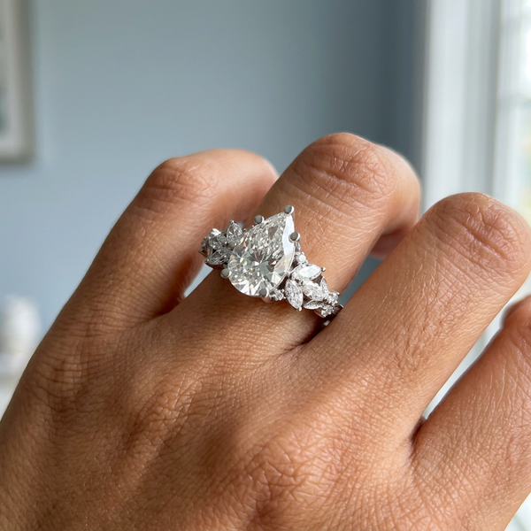 Hand model shot of the white gold engagement ring