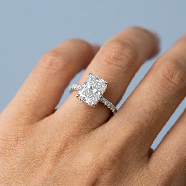 Hand model shot of the white gold engagement ring