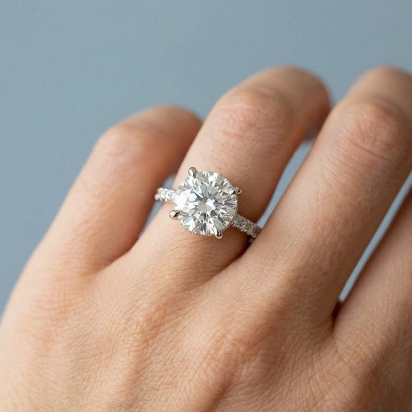 Hand model shot of the white gold engagement ring