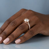 Cathedral Hidden Halo Round Cut Diamond, French Cut Pavé sides