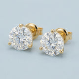 14K Gold, 3+ Carat Elegance: DEF VS1 Studs. 3-prong