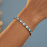 Tennis Bracelet Round Brilliant Cut Lab Grown White & Blue Diamonds 3.39 CTW