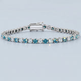 Tennis Bracelet Round Brilliant Cut Lab Grown White & Blue Diamonds 3.39 CTW