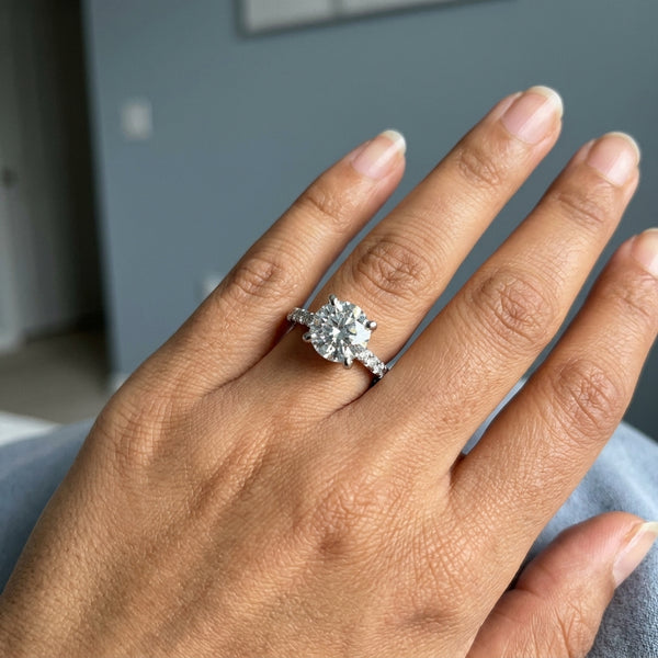 Hand model shot of the white gold engagement ring