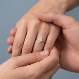 Pear Petite-Basket Hidden-Halo Ring Setting. Three prong. Two-tone