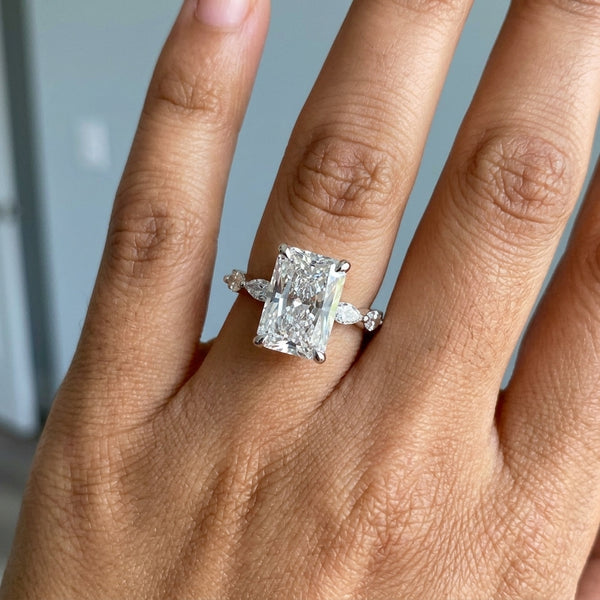 Hand model shot of the white gold engagement ring