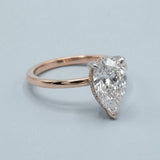 Pear Petite-Basket Hidden-Halo Ring Setting. Three prong. Two-tone