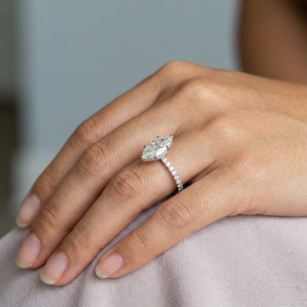 Hand model shot of the white gold engagement ring