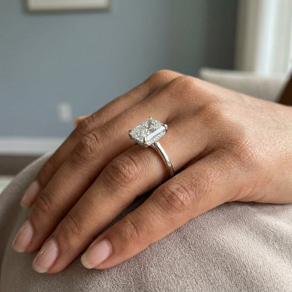 Hand model shot of the white gold engagement ring