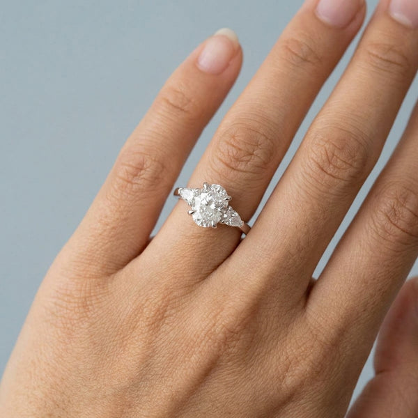 Hand model shot of the white gold engagement ring