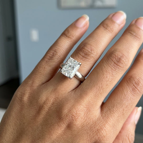 Hand model shot of the white gold engagement ring