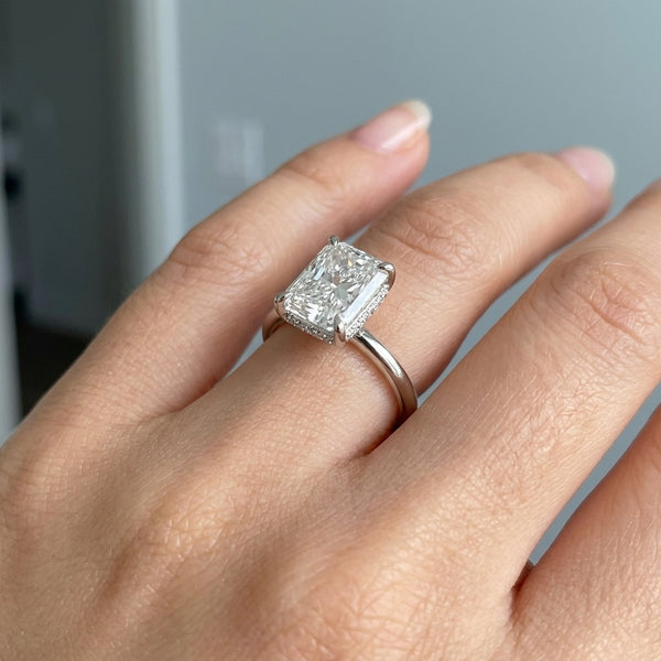 Hand model shot of the white gold engagement ring