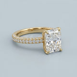 Radiant Three-Row Pavé Engagement Ring Setting
