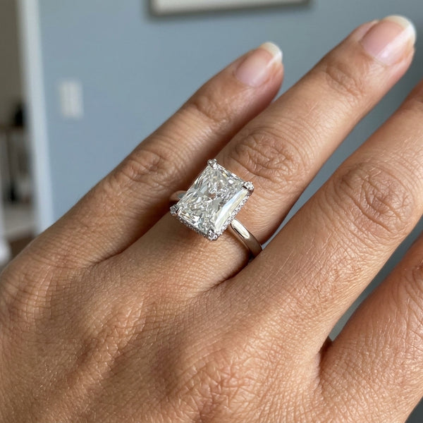Hand model shot of the white gold engagement ring