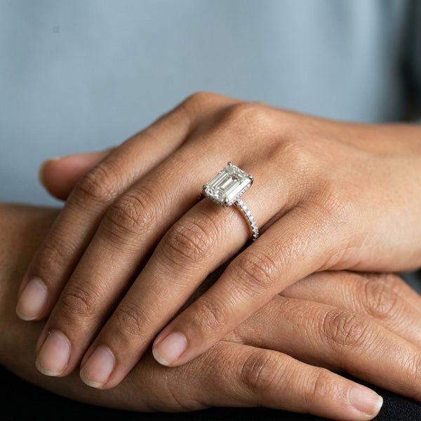 Hand model shot of the white gold engagement ring