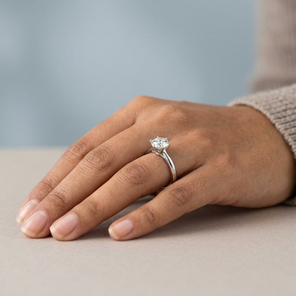 Hand model shot of the white gold engagement ring