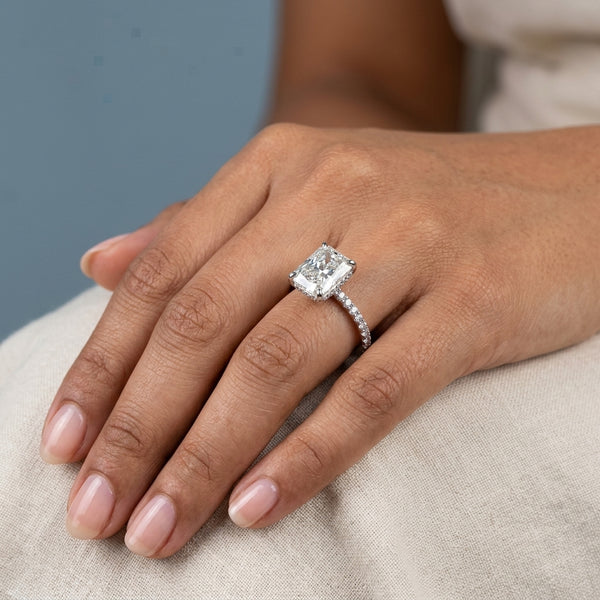 Hand model shot of the white gold engagement ring