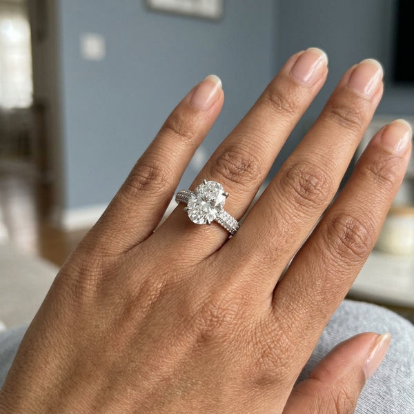 Hand model shot of the white gold engagement ring