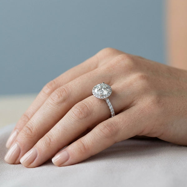 Hand model shot of the white gold engagement ring
