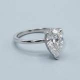 Pear Petite-Basket Hidden-Halo Ring Setting. Three prong. Two-tone