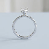 Pear Hidden-Halo Side-Diamond Ring Setting. 3-prong