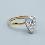 Pear Petite-Basket Hidden-Halo Ring Setting. Three prong. Two-tone