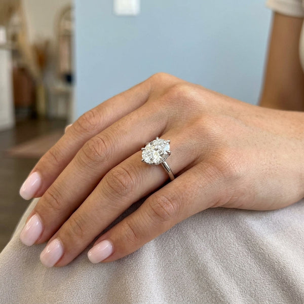 Hand model shot of the white gold engagement ring