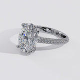 Cathedral Oval Brilliant Cut Diamond Halo Three Row Pavé