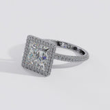 Princess Cut Diamond Halo Three Row Pavé