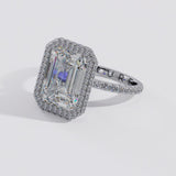 Emerald Cut Diamond Halo French Pavé