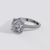 Cathedral Hidden Halo Elongated Round Cut Diamond, French Cut Pavé sides