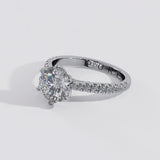 Cathedral Six Prong Solitaire Ring French Cut Pavè