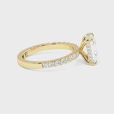 Perfect Hidden Halo Radiant Cut, French Cut Pavé sides, Polished Prongs