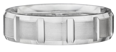 Contrasting mix of brushed surfaces wedding band