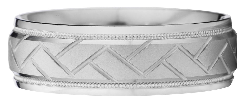 Contrasting woven pattern center wedding band