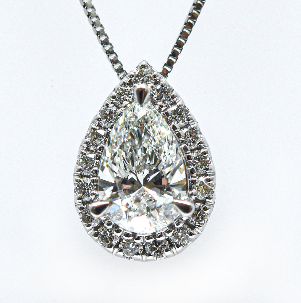 Perfect Pear Lab Grown Diamond Pendant Halo 1.00 carat.