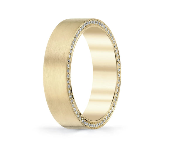 Satin finished Flat band with side diamonds 6 mm +