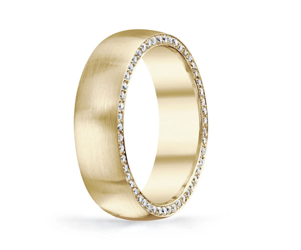 Satin finished wedding band with side diamonds wedding band 6 mm +