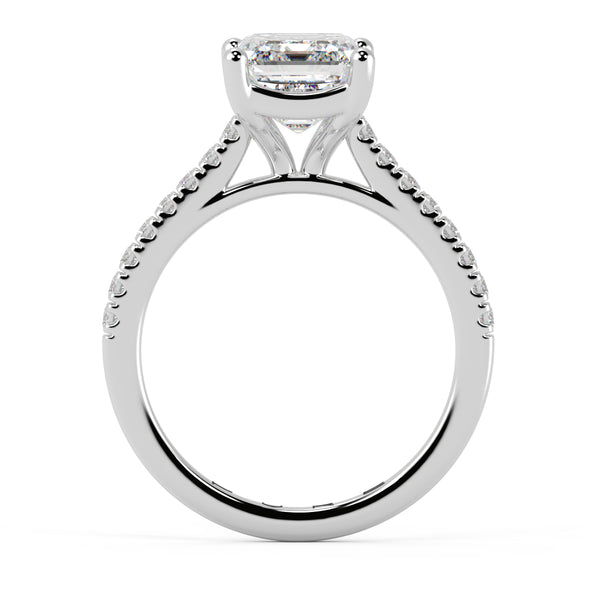 Emerald Cut Diamond French Cut Pave Engagement Ring