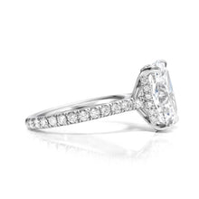 Cathedral Hidden Halo Elongated Cushion Cut, French Cut Pavé sides