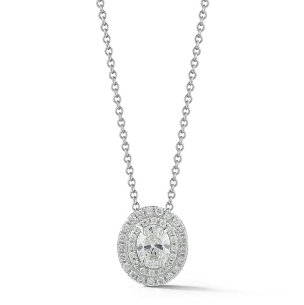 0.50 70 Ct Double Halo Oval Diamond Pendant