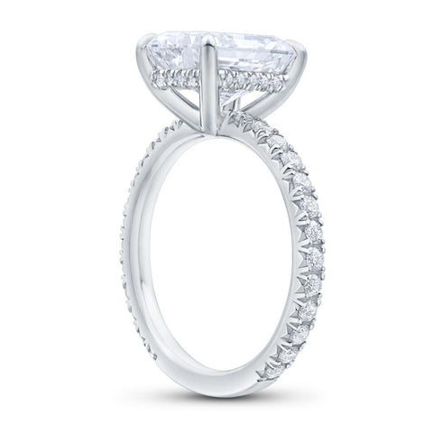 Perfect Hidden Halo Radiant Cut, French Cut Pavé sides