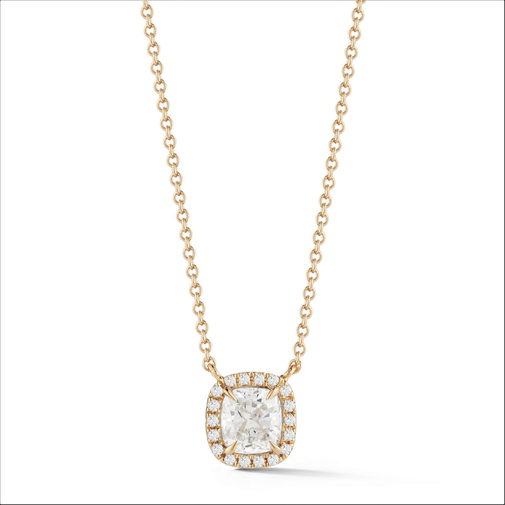 0.50 70 Ct Single Halo Cushion Diamond Pendant